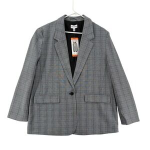 Steve Madden Blazer Womens 2XL Gray Plaid One Button Suit Jacket Career NWT